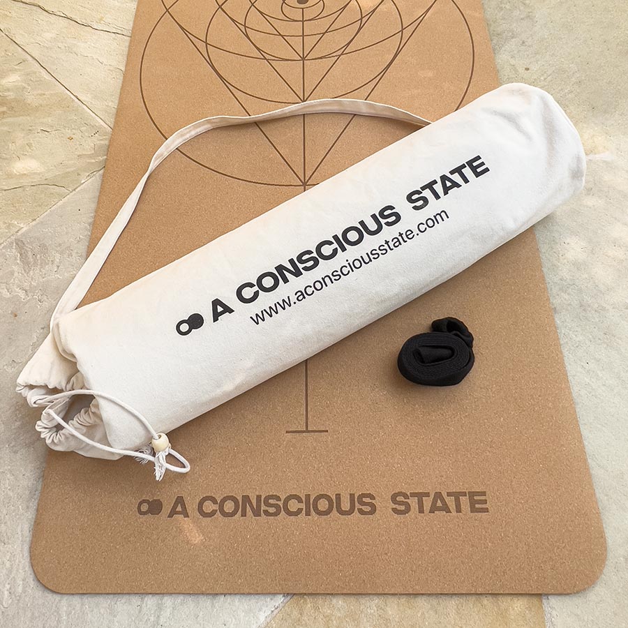 ACS Natural Cork Yoga mat and white natural canvas bag - A Conscious State